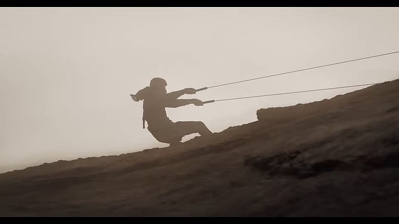 Paul Atreides rides a sandworm across Arrakis in Dune: Part Two (2024), Legendary Pictures