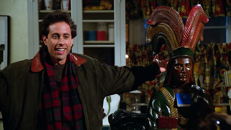 Jerry gives Elaine a special gift in Seinfeld Season 5 Episode 10 "The Cigar Store Indian" (1993)