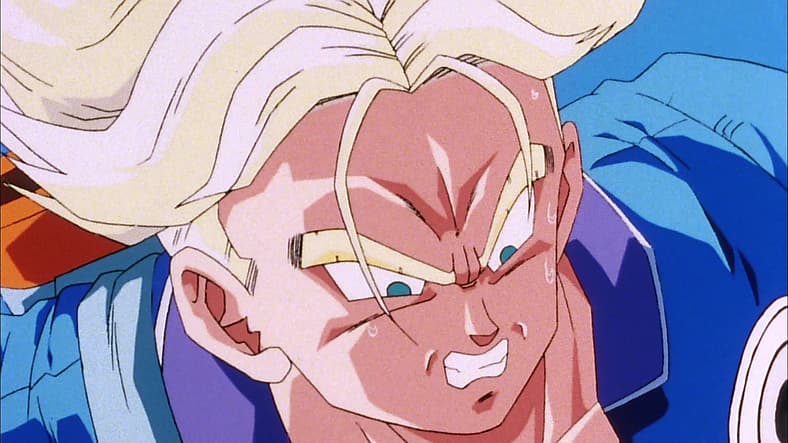 Trunks fights Androids 17 and 18 in Dragon Ball Z: The History of Trunks (2000), Toei Co. Ltd.