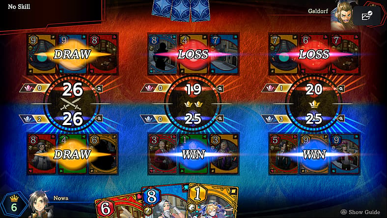 Nowa (Gakuto Kajiwara) plays cards in Eiyuden Chronicles: Hundred Heroes (2024), 505 Games