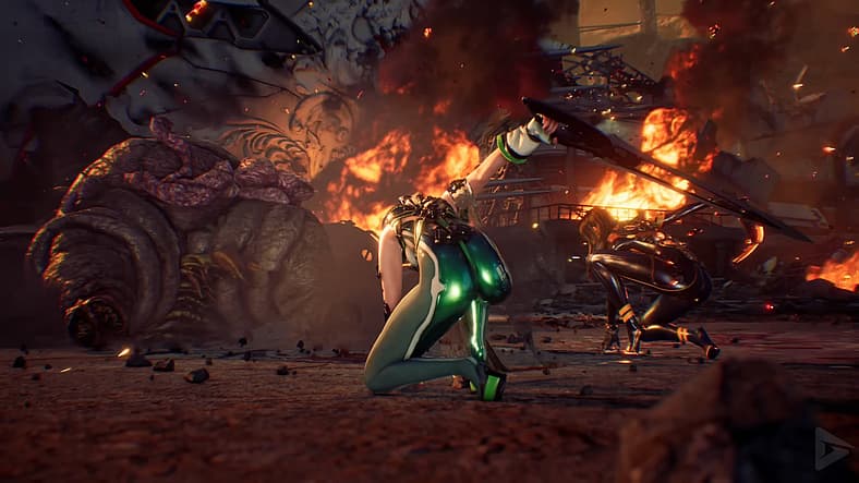 Eve (TBA) and Tachy (TBA) fell a Brute in Stellar Blade (2024), Shift Up