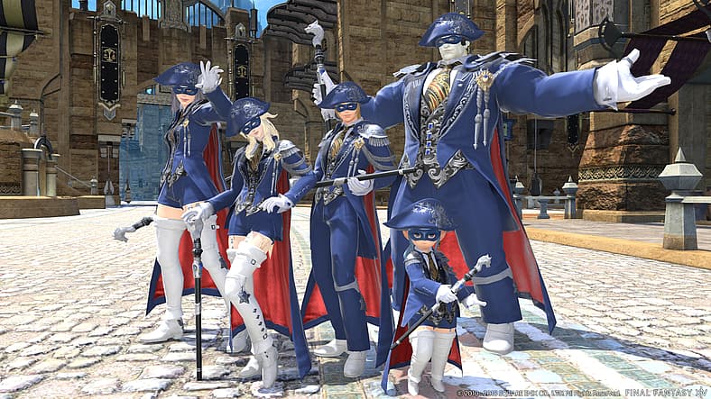 Blue Mages stand in Ul'dah in Final Fantasy XIV: Stormblood (2017), Square Enix