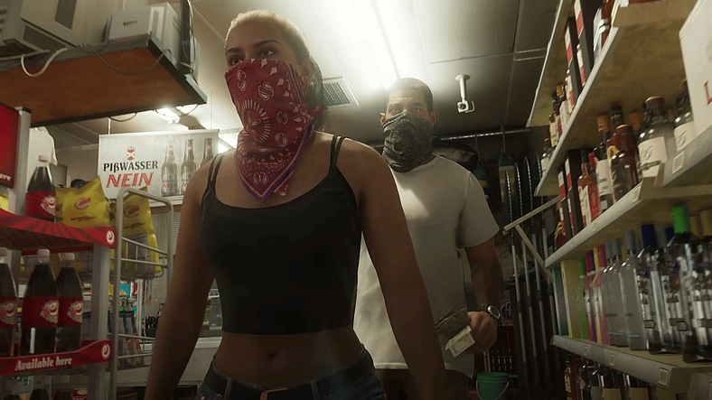 Lucia (TBA) and Jason (TBA) rob a liquor store in Grand Theft Auto VI (2025), Rockstar Studios