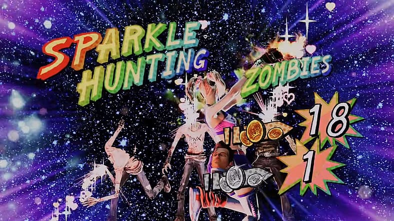 Juliet (Tara Strong) reduces zombies to sparkly mess via Sparkle Hunting in Lollipop Chainsaw RePop