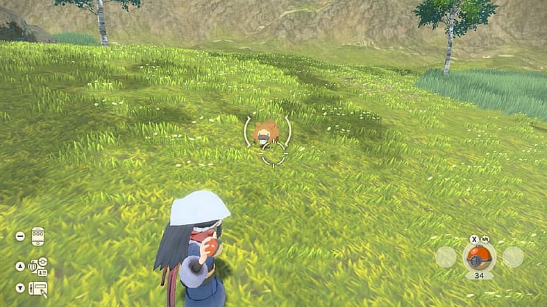 The player attempts to catch a Bidoof in Pokémon Legends: Arceus (2022), Nintendo