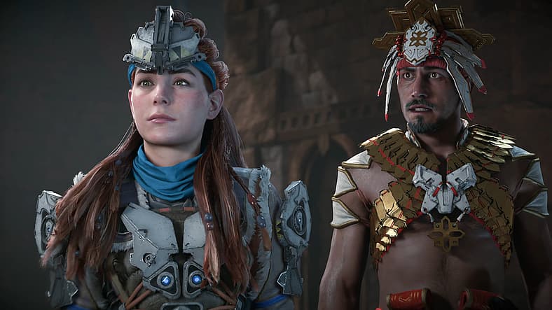 Aloy and Nil survey landscape in Horizon Zero Dawn Remastered (2024), Guerilla Games