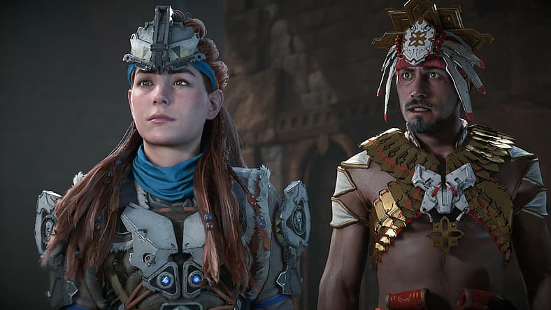 Aloy and Nil survey landscape in Horizon Zero Dawn Remastered (2024), Guerilla Games