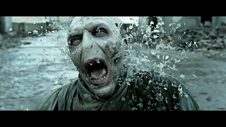 Lord Voldemort (Ralph Fiennes) meets his end in Harry Potter and the Deathly Hallows - Part 2