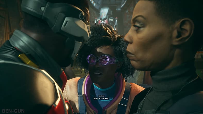 Zoe Lawless (TBA) breaks up an argument between her dad and Amanda Waller in Suicide Squad: Kill