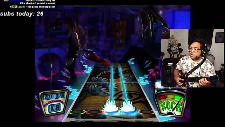 Acai streams gameplay of Guitar Hero (2005), Activision, 18 years after release