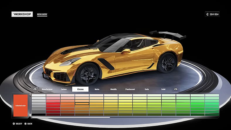 A player customizes their C orvette ZR1 in Test Drive Unlimited Solar Crown (2024), Nacon