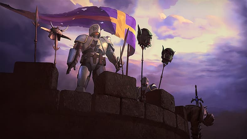 Alliance soldiers watch approaching Horde ships in Warcraft II: Tides of Darkness Remastered