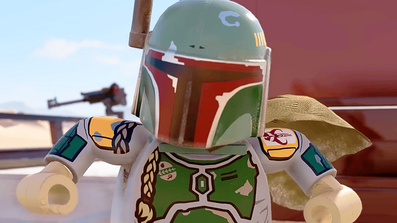 Boba Fett (Daniel Logan) discovers unexpected guests on Jabba's Sail Barge in Lego Star Wars: The