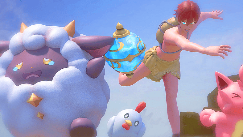 A player attempts to catch a Lamball in Palworld (2024), Pocket Pair