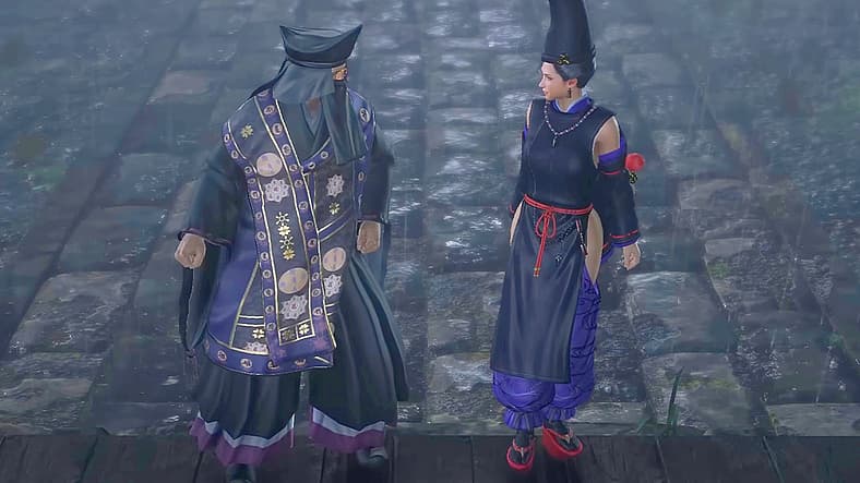 Master Tenkai (Takauyuki Sugo) and Fuku (Risa Shimizu) ready their Omnyo magic in Nioh (2017), Team