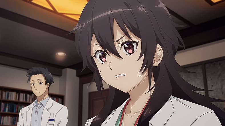 Dr. Takao Ameku attempts to kick down a locked door in Ameku M.D.: Doctor Detective Episode 1 Dr