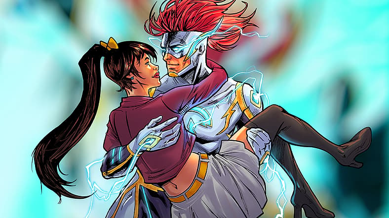 Zephyr Arland rescues Trinity in RippaZine Vol. 1 #5 Blue-Shift: Tryouts (2025), Rippaverse