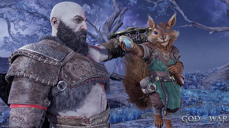 Kratos tolerates Rataoskr in God of War Ragnarök (2022), Sony Interactive Entertainment