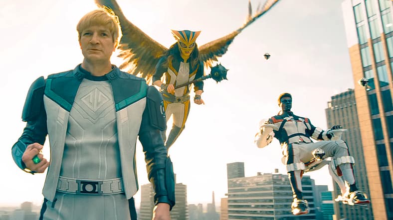 Guy Gardner, Hawkgirl (Isabella Merced) and Mister Terrific (Edi Cathegi) are the Justice Gang in