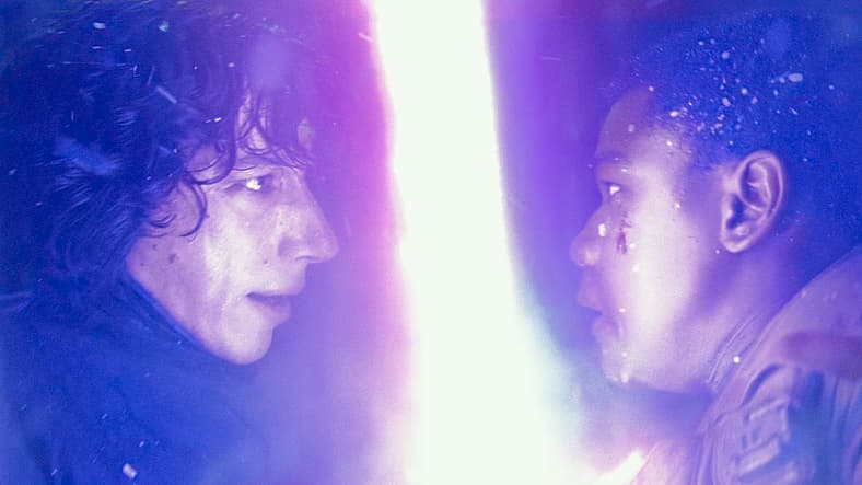 Kylo Ren clashes with Finn in Star Wars Episode VII: The Force Awakens (2015), Disney/Lucasfilm