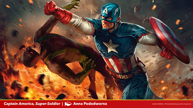 Steve Rogers defeats a Hydra goon in Captain America, Super-Soldier, Magic: The Gathering Marvel
