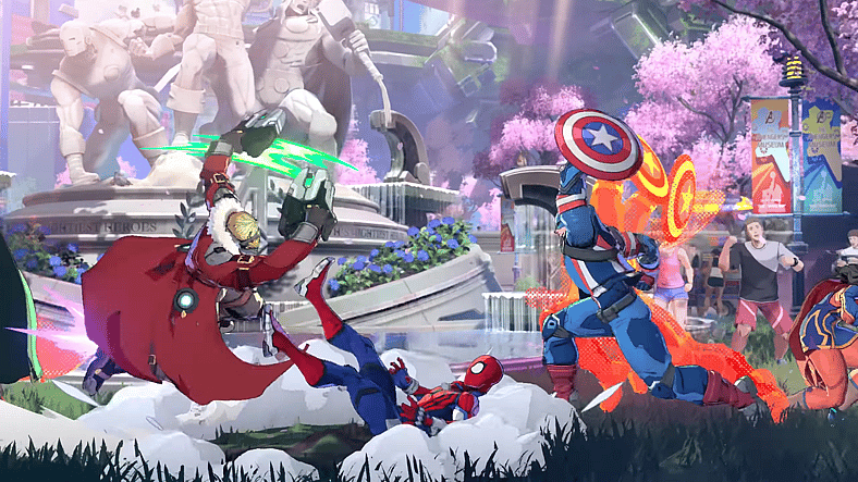 Star-Lord and Captain America about to fight Spider-Man in Marvel Tōkon: Fighting Souls (2026)