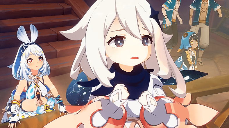 Paimon and Mualani look on in horror in Genshin Impact (2020), HoYoverse