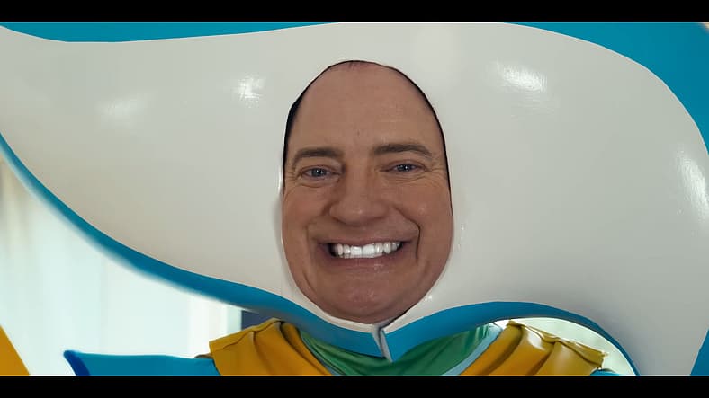 Clear Bright Man (Brendan Fraser) is number one against plaque in Rental Family (2025), Searchlight