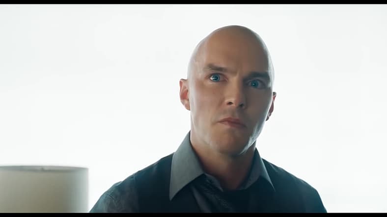 Lex Luthor (Nicholas Hoult) listens to Superman's (David Corenswet) speech in Superman (2025), DC