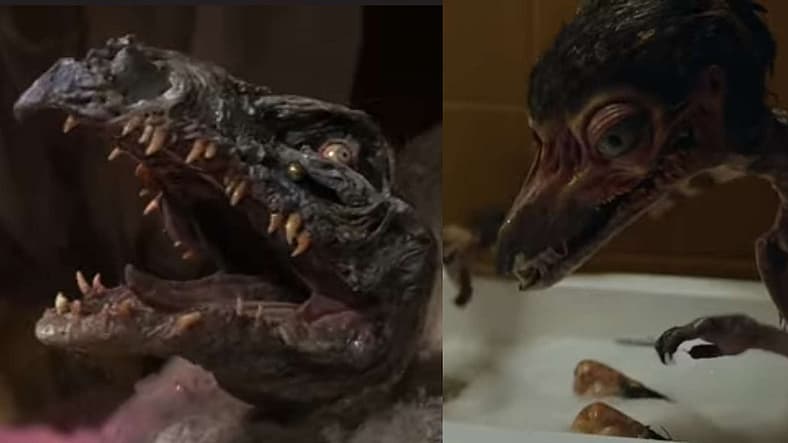 Skeksis emperor from The Dark Crystal (1982) and potential progeny in Hatching (2022), Nordisk Film