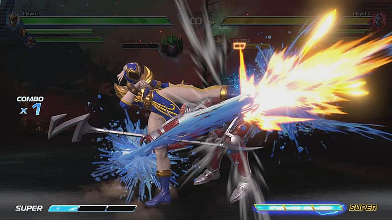 Blue Phoenix Ranger unleashes Hyakuretsukyaku on Lord Zedd in Power Rangers: Batle for the Grid
