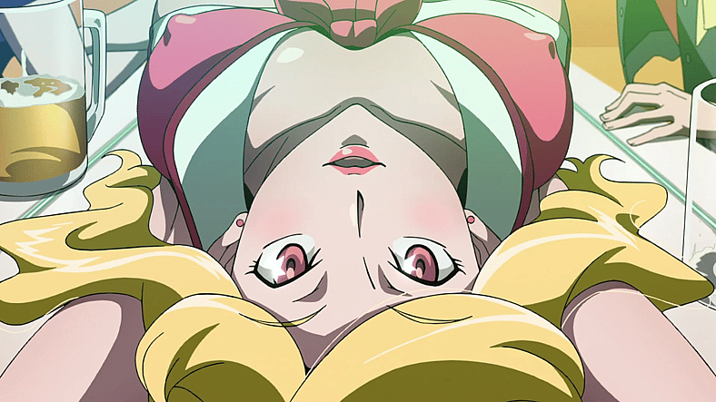 Honey (Yurin) delivers an order to Dandy's (Junichi Suwabe) table in Space Dandy Season 2 Episode 7