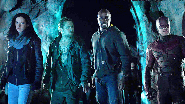Team stands assembled in The Defenders Season 1 Episode 6 (2017), Marvel Entertainment