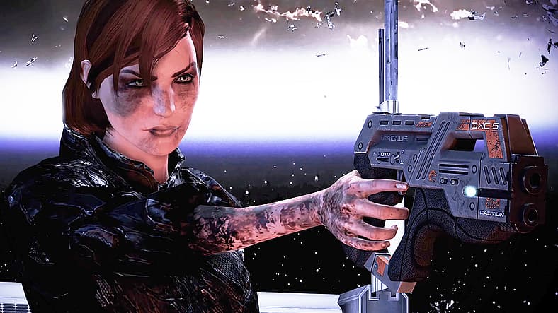 Commander Shepard (Jennifer Hale) ends the Reaper threat in Mass Effect 3 (2012), BioWare