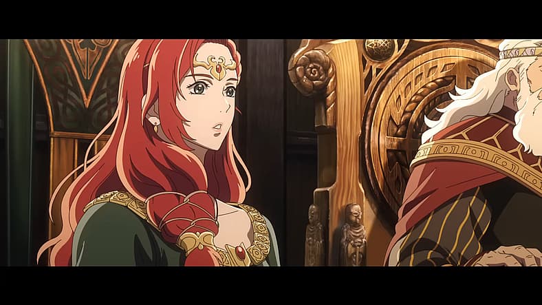 Hèra is surprised by Wulf's proposal in The Lord of the Rings: The War of the Rohirrim (2024)