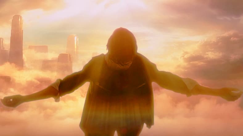 John Constantine (Keanu Reeves) ascends to the Pearly Gates in Constantine (2005), Warner Bros