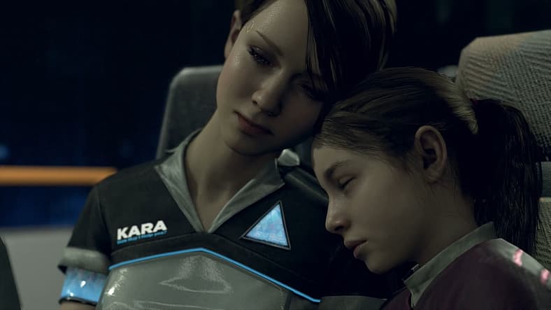 Kara (Valorie Curry) and Alice (Audrey Boustani) board the train in Detroit: Become Human (2018)