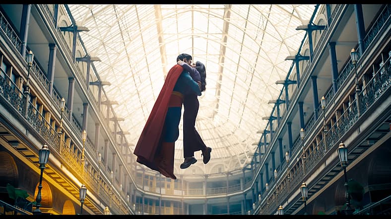 Superman (David Corenswet) and Lois Lane (Rachel Brosnahan) share romance in Superman (2025), DC