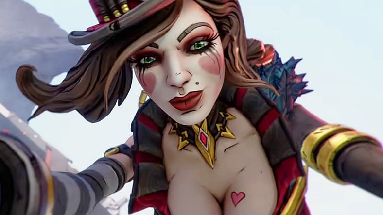 Mad Moxxi (Brina Palencia) supports a Vault Hunter in Borderlands 4 (2025), Gearbox Software