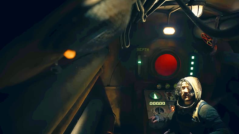Simon (Markiplier) awaits instruction from Ava (Caroline Rose Kaplan) in Iron Lung (2025)