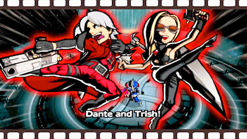 Dante and Trish save Captain Blue from Alastor in Viewtiful Joe (2003), Capcom