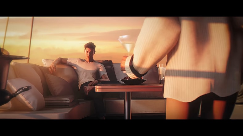 James Bond (Patrick Gibson) on a boat with a lovely lady and a martini in 007 First Light (IO Interactive), 2026