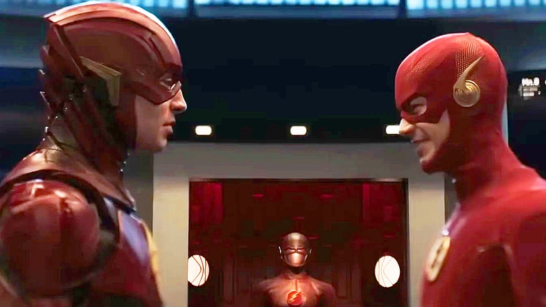 Barry Allen (Ezra Miller) meets Barry Allen (Grant Gustin) in Arrow Season 8 Episode 8 “Crisis on Infinite Earths: Part Four” (2020), The CW