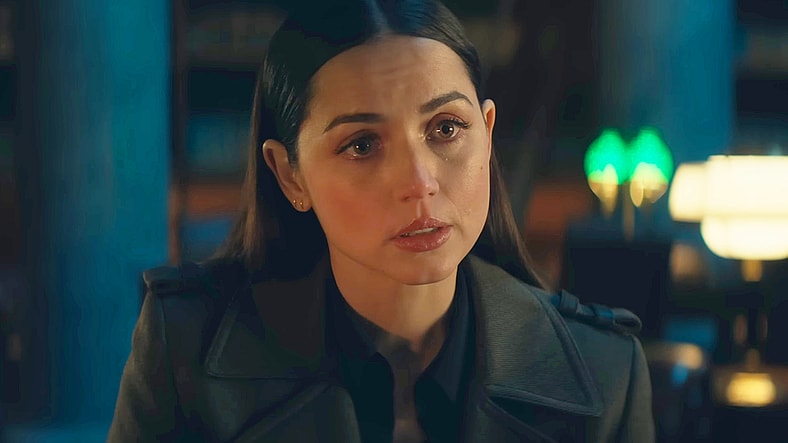 Eve (Ana de Armas) receives her next mission in From the World of John Wick: Ballerina (2025), Lionsgate Films