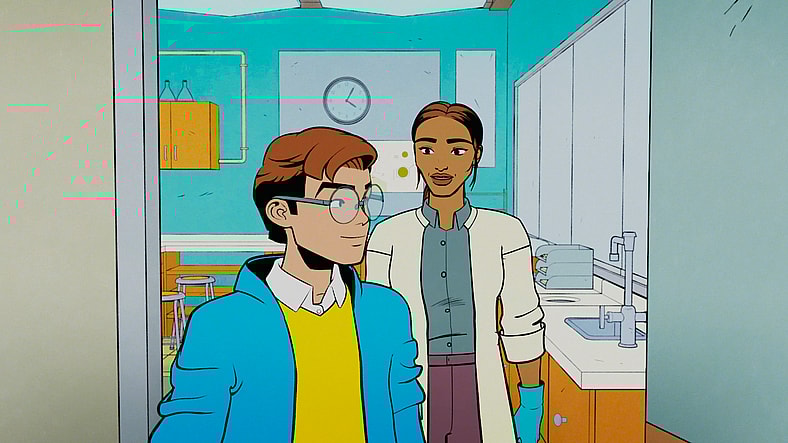 Dr. Carla Connors (Zehra Fazal) attempts to hype up Peter Parker (Hudson Thames) for his upcoming work in energy research in Your Friendly Neighborhood Spider-Man Season 1 Episode 2 "The Parker Luck" (2025), Marvel Entertainment
