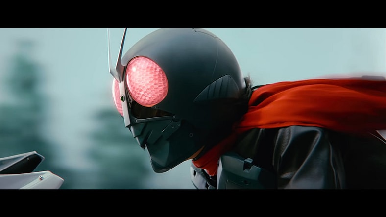Rider-1 (Sosuke Ikematsu) rides into action in Shin Kamen Rider (2023), Toei Co. Ltd.