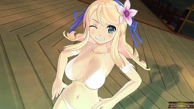 Katsuragi (Yu Kobayashi) stands victorious over her opponent in Senran Kagura Estival Versus (2015), Marvelous Inc.