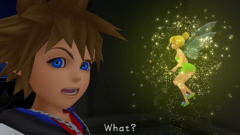 Sora (Hayley Joel Osment) is entrusted with Tinkerbells' safe-keeping in Kingdom Hearts (2002), Square Enix