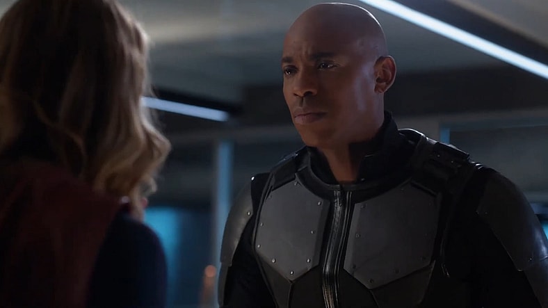 James Olsen (Mechad Brooks) reveals his identity to Kara (Melissa Benoit) in Supergirl Season 2 Episode 10 "We Can Be Heroes" (2017), The CW