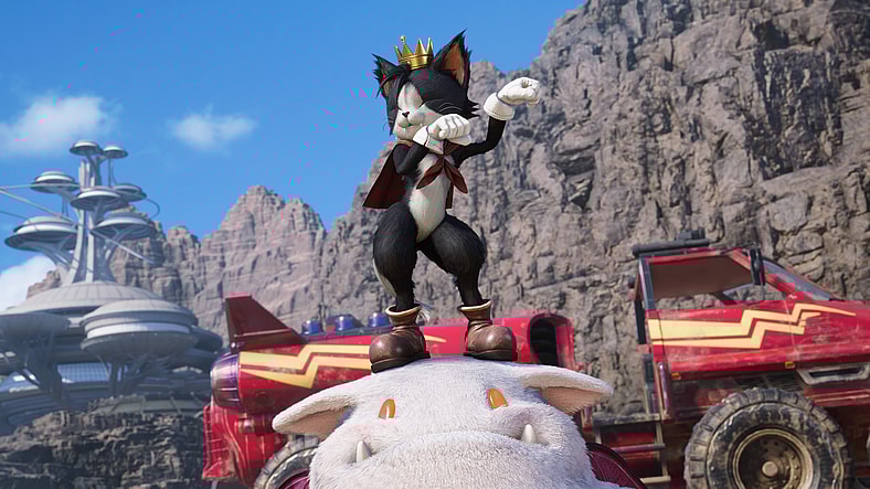 Cait Sith (Hidero Ishikawa) boogies down in Final Fantasy VII Rebirth (2023), Square Enix